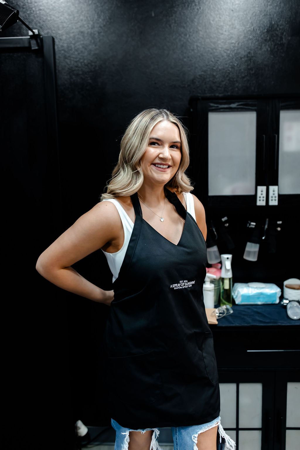 Our studio tan artist, Kyra. Kyra has been with A Spray of Sunshine for almost 4 years and is a master at bridal tans and cheering up every client that walks through the doors! 